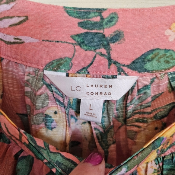 Lauren Conrad Bird Parrot Tropical Flowy Blouse Novelty Print Plants - Picture 4 of 6